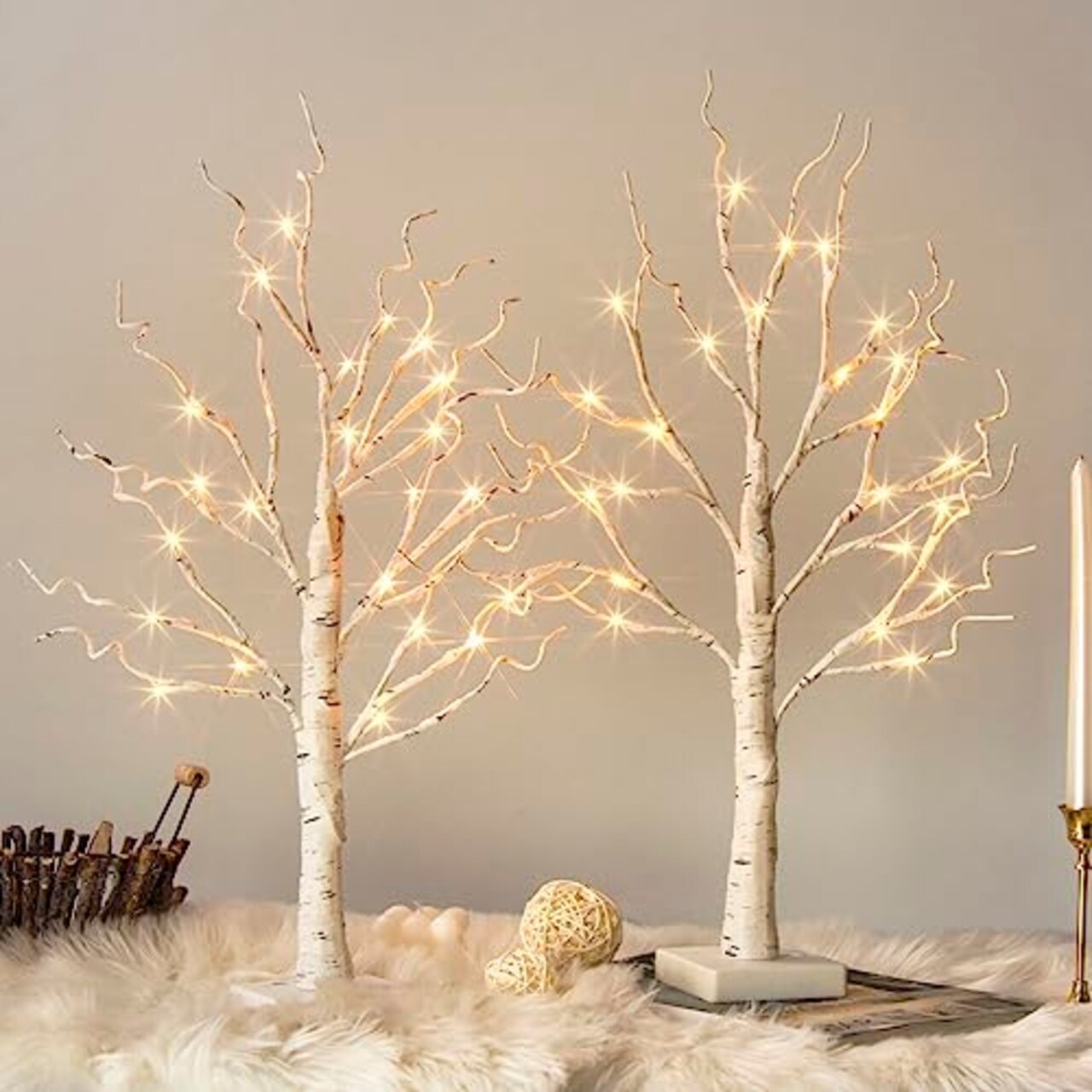 Vanthylit Tabletop Christmas Tree White Birch Tree with LED